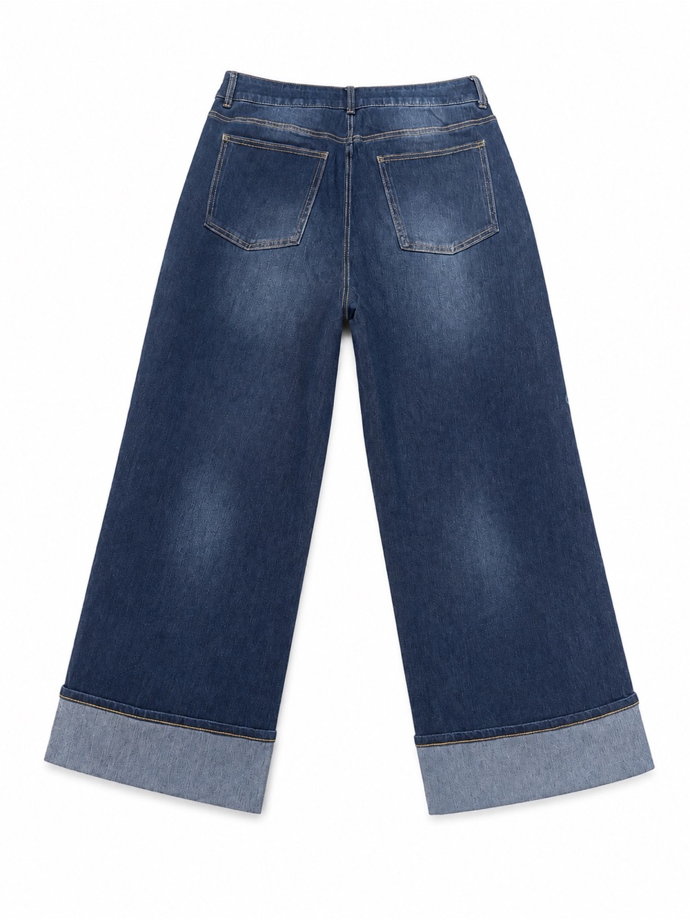 HALARA Dark Blue Wide-Leg Cuffed Jeans with Contrast Hem - Picture 5 of 6